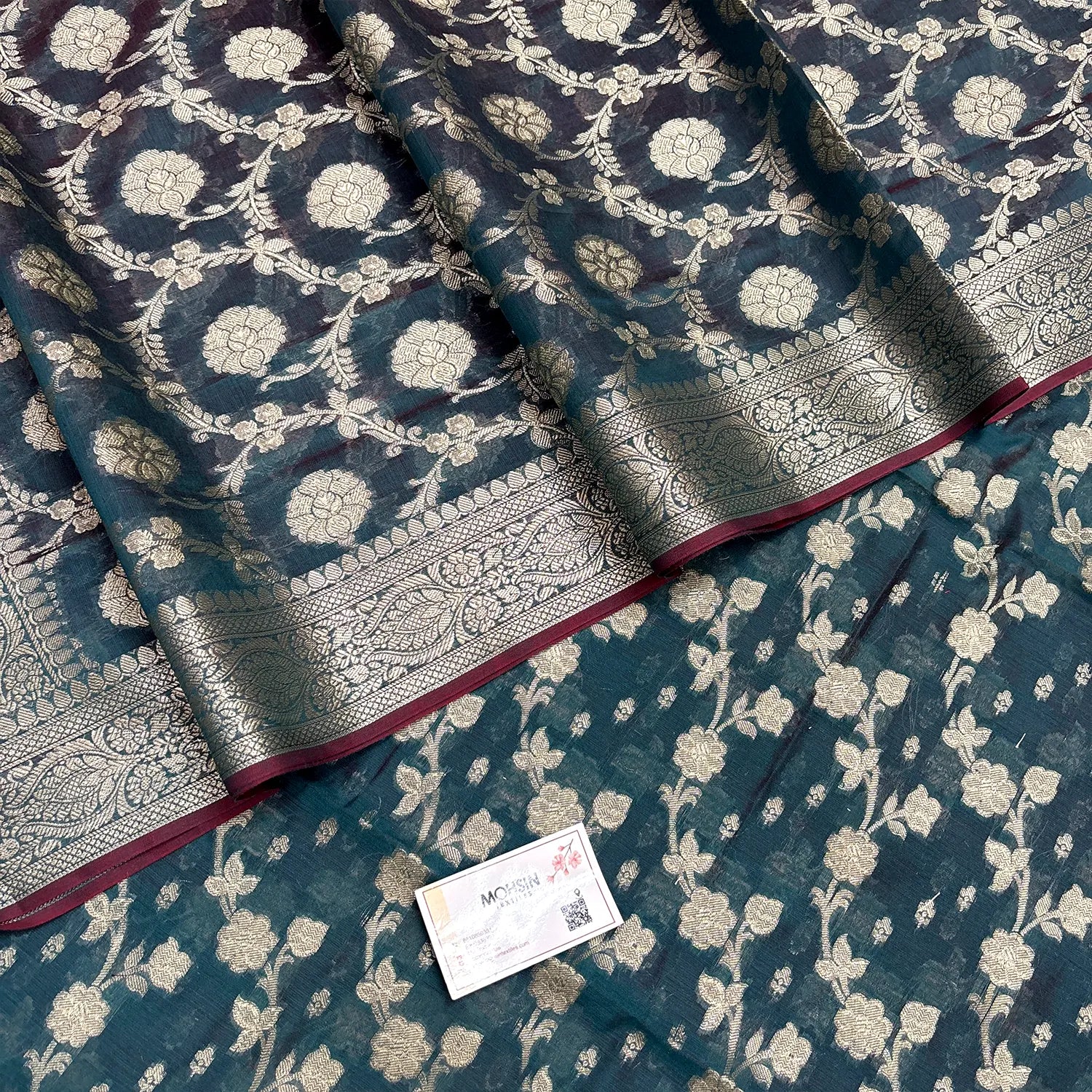 Teal Dracula Jaal Banarasi Silk Suit
