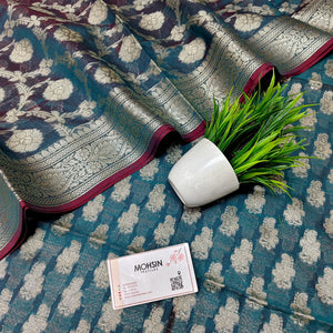 Teal Dracula Paisley Banarasi Silk Suit