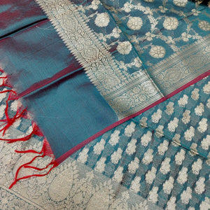 Teal Dracula Paisley Banarasi Silk Suit