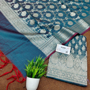 Teal Dracula Paisley Banarasi Silk Suit