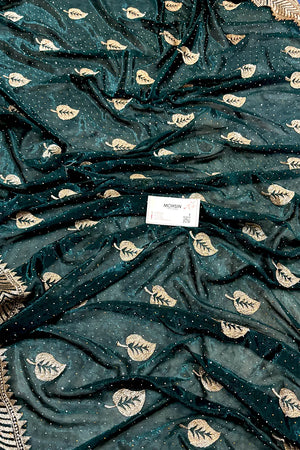 Teal Embordiery Siroski Work Silk Saree