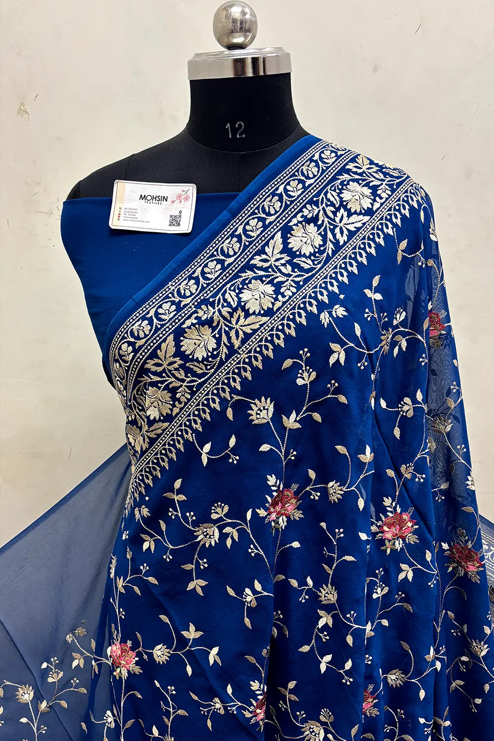 Teal Embroidery Georgette Silk Banarasi Saree