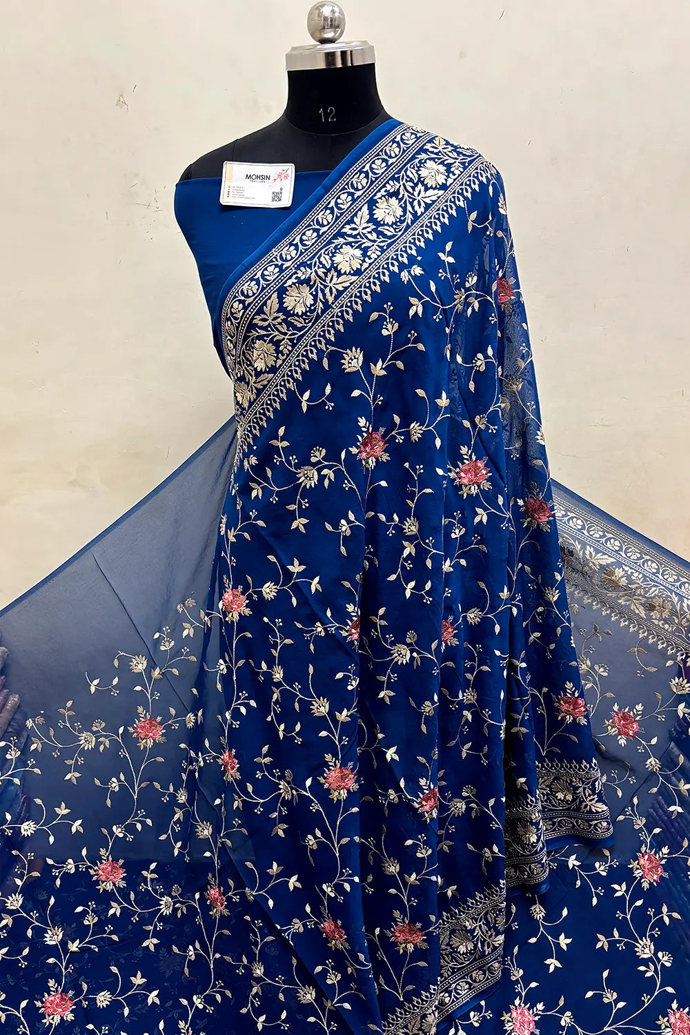 Teal Embroidery Georgette Silk Banarasi Saree
