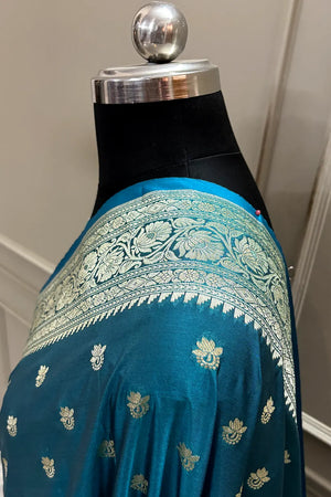 Teal Firozi Ghonga Buti Katan Silk Banarasi Saree