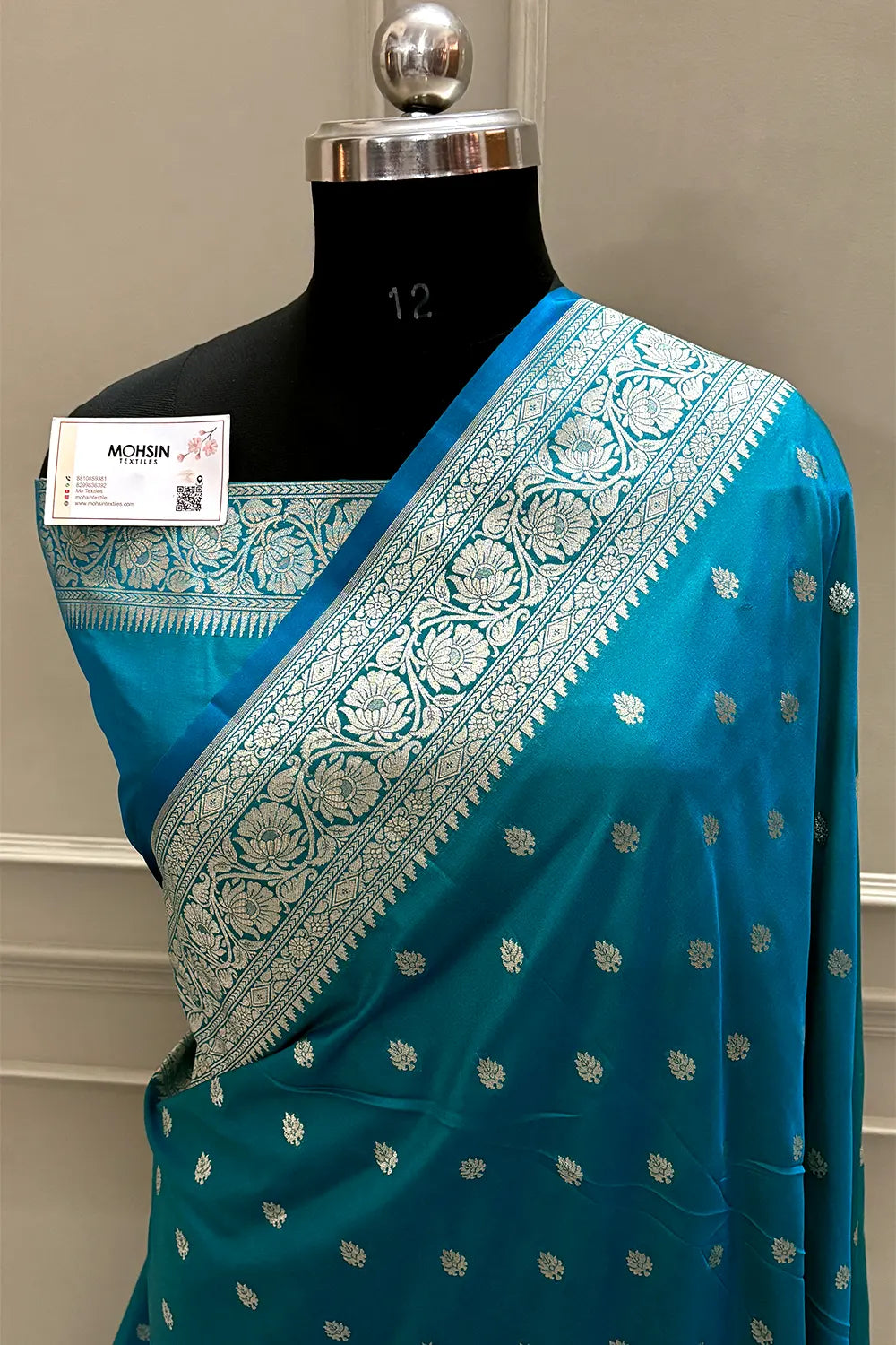 Teal Firozi Rudraksha Buti Katan Silk Banarasi Saree