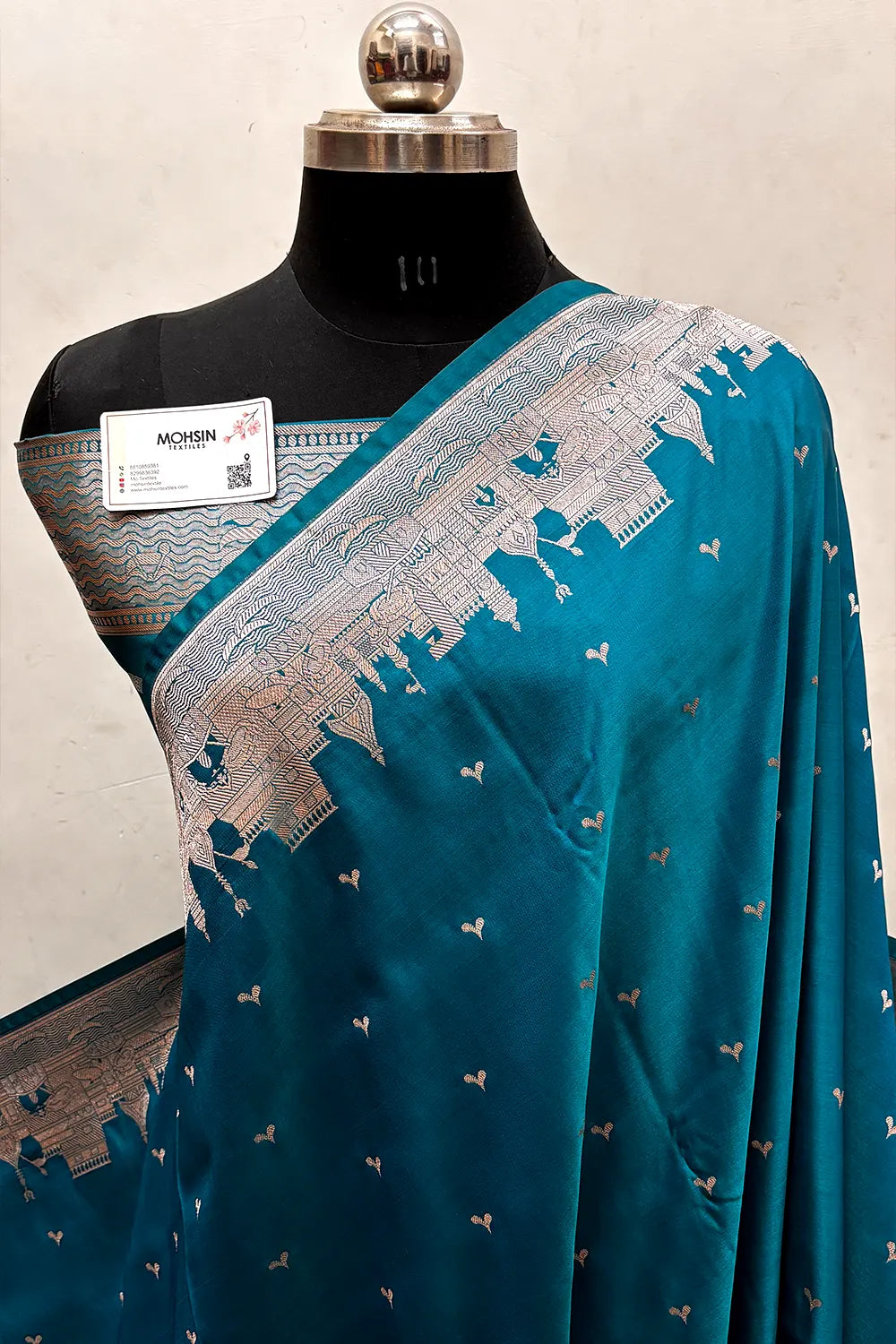 Teal Garhwa Ghat Katan Silk Banarasi Saree