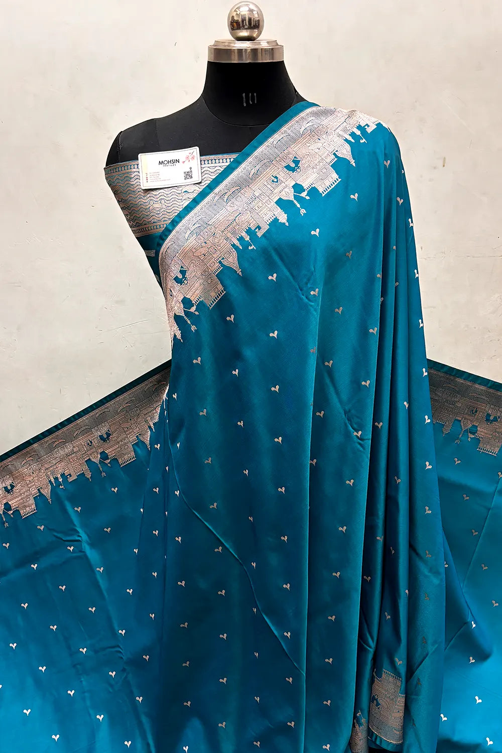 Teal Garhwa Ghat Katan Silk Banarasi Saree