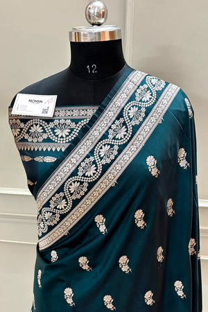 Teal Golden Zari Katan Silk Banarasi Saree