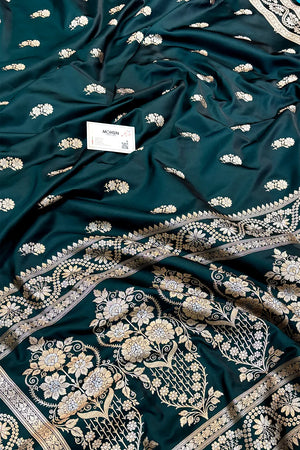 Teal Golden Zari Katan Silk Banarasi Saree