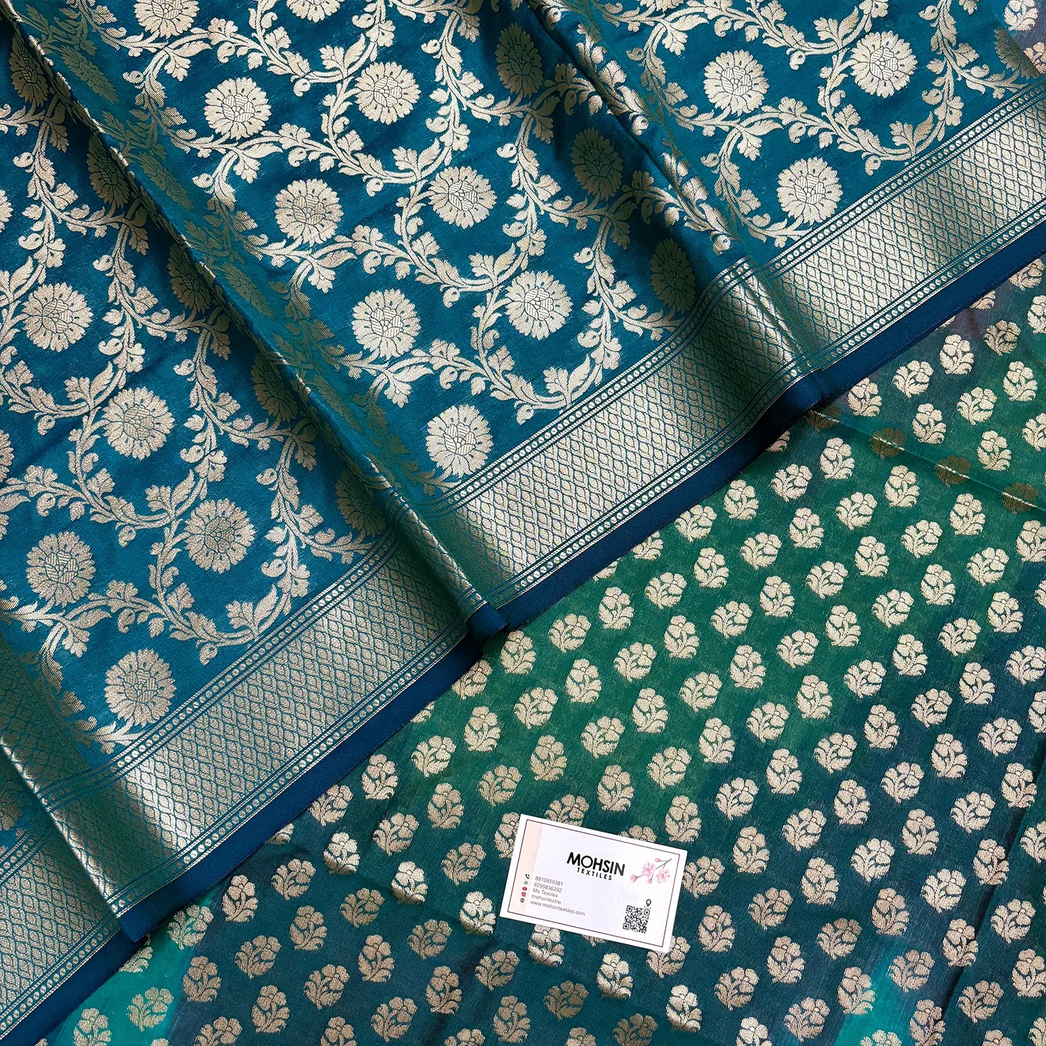 Teal Guldaan Fool Rangkaat Katan Silk Banarasi Suit