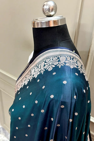 Teal Hawahawai Buti Katan Silk Banarasi Saree