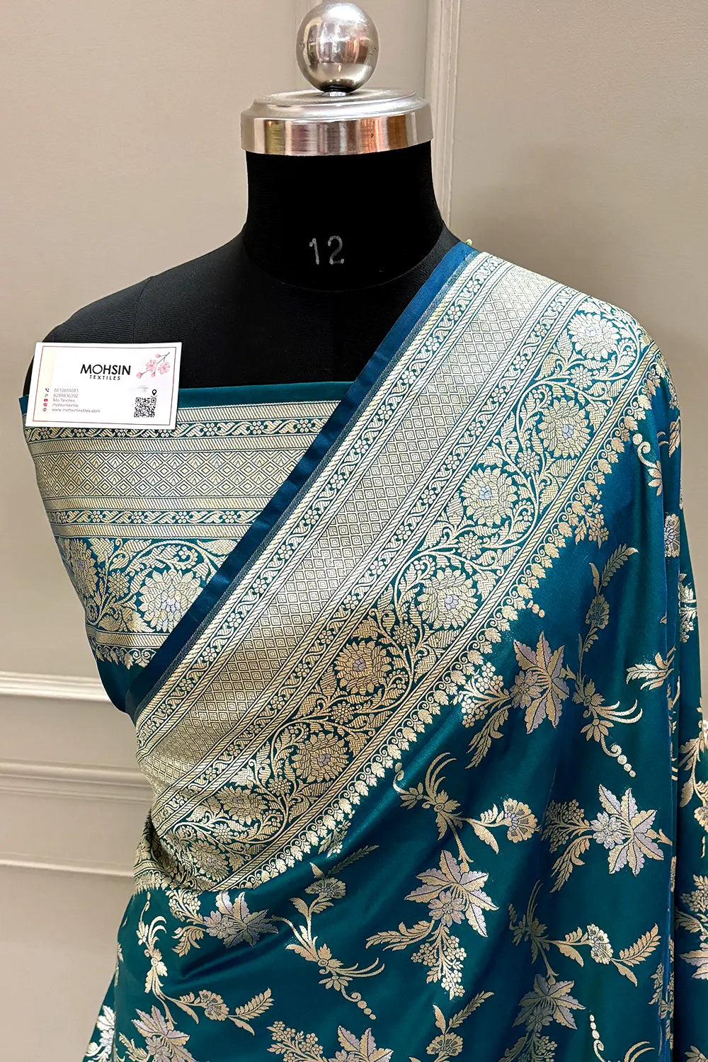 Teal Jasmine Jaal Katan Silk Banarasi Saree