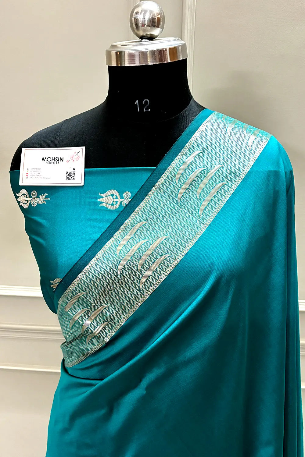 Teal Kalyug Plain Satin Silk Banarasi Saree