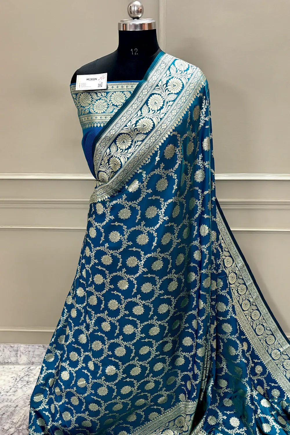 Teal Murmuri Jaal Katan Silk Banarasi Saree