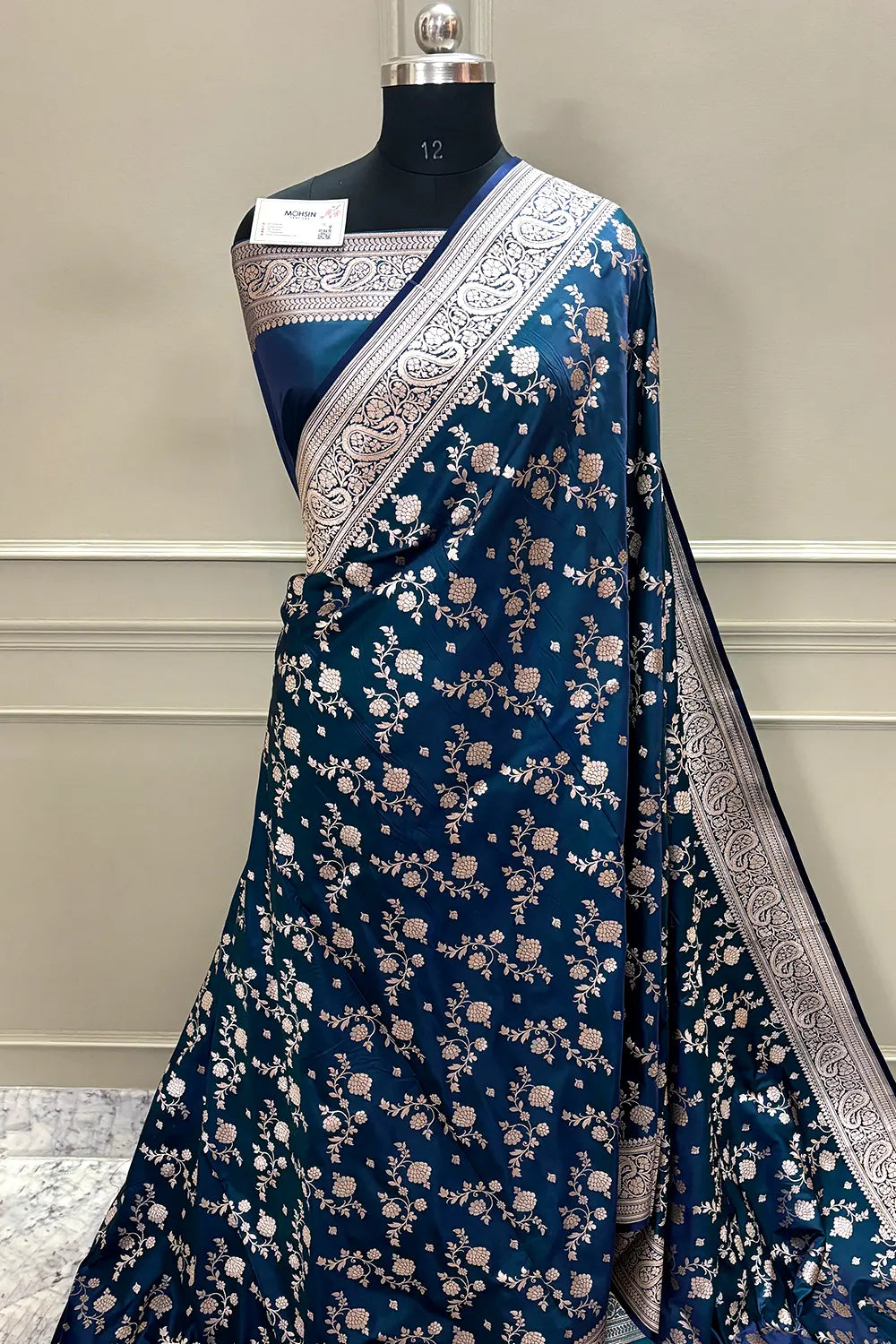 Teal Nafis Jaal Katan Silk Banarasi Saree
