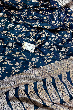 Teal Nafis Jaal Katan Silk Banarasi Saree