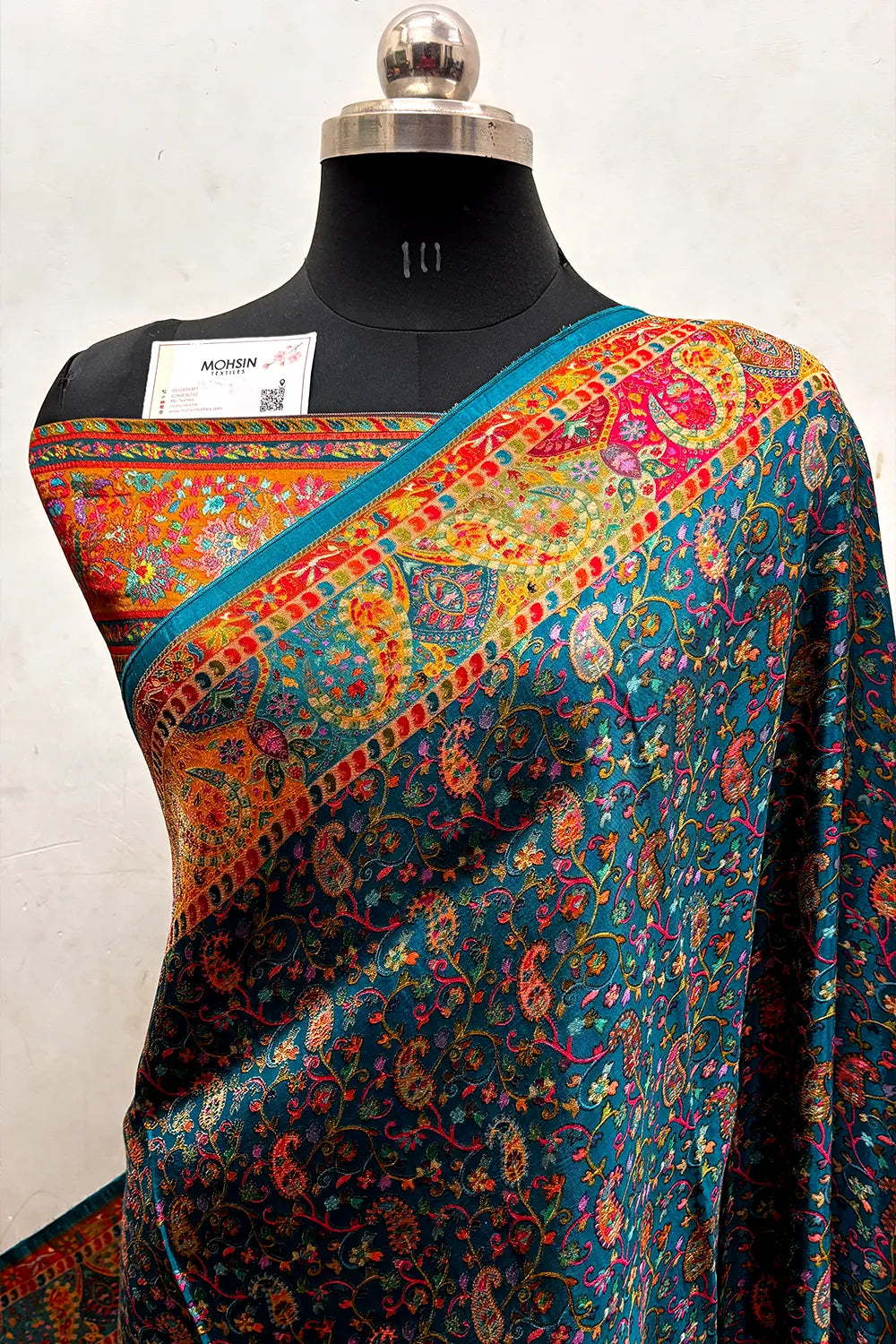 Teal Pashmina Pure Viscose Georgette Silk Banarasi Saree