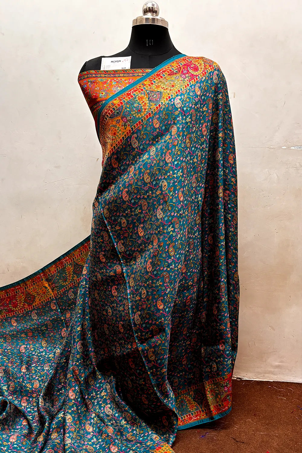 Teal Pashmina Pure Viscose Georgette Silk Banarasi Saree
