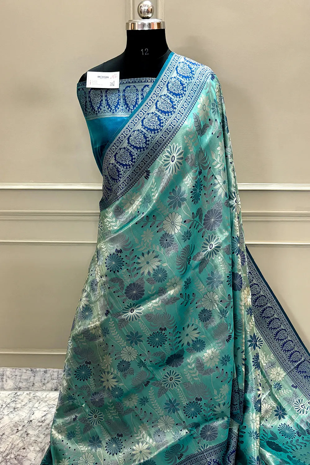 Teal Pashmina Tissue Silk Banarasi Saree