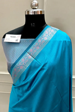 Teal Plain Banarasi Silk Saree