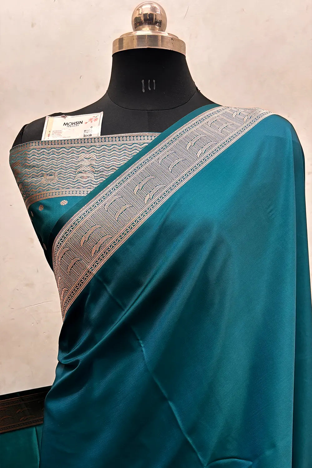 Teal Plain Ghat Katan Silk Banarasi Saree