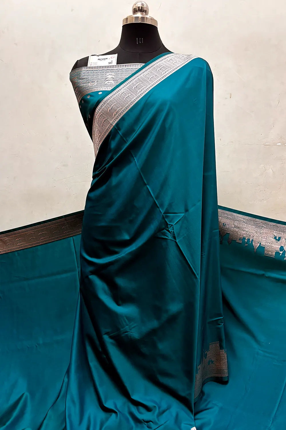 Teal Plain Ghat Katan Silk Banarasi Saree