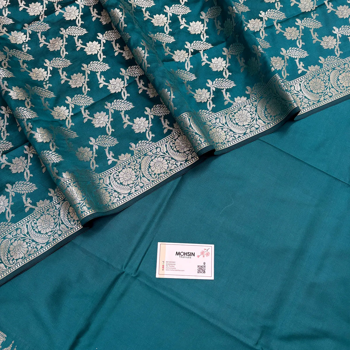 Teal Plain Ghat Semi Katan Silk Banarasi Suit