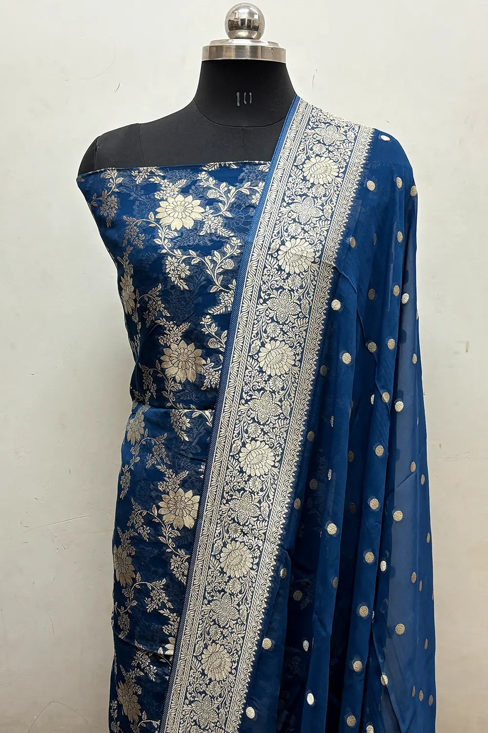 Teal Pure Viscose Georgette Banarasi Suit