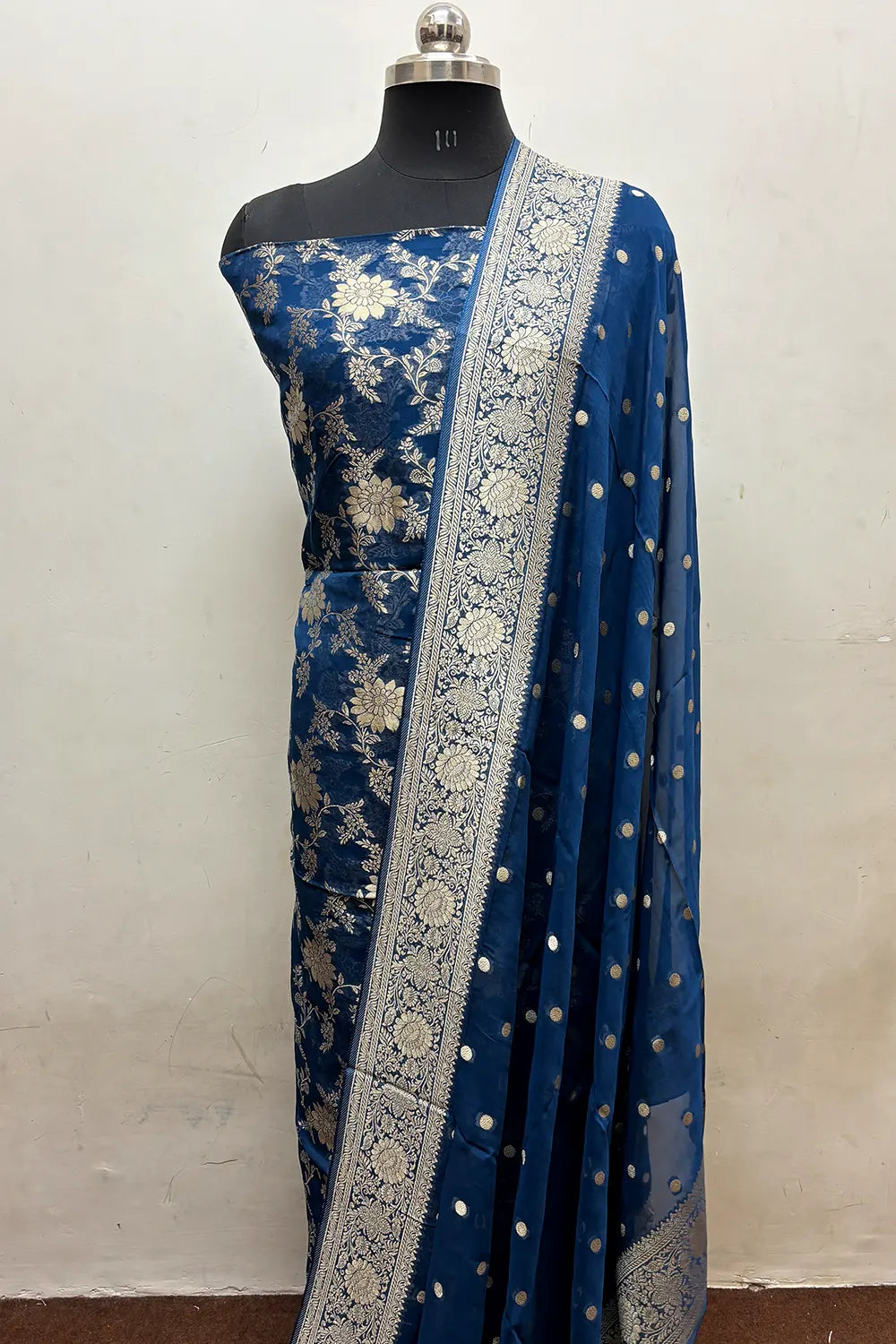 Teal Pure Viscose Georgette Banarasi Suit