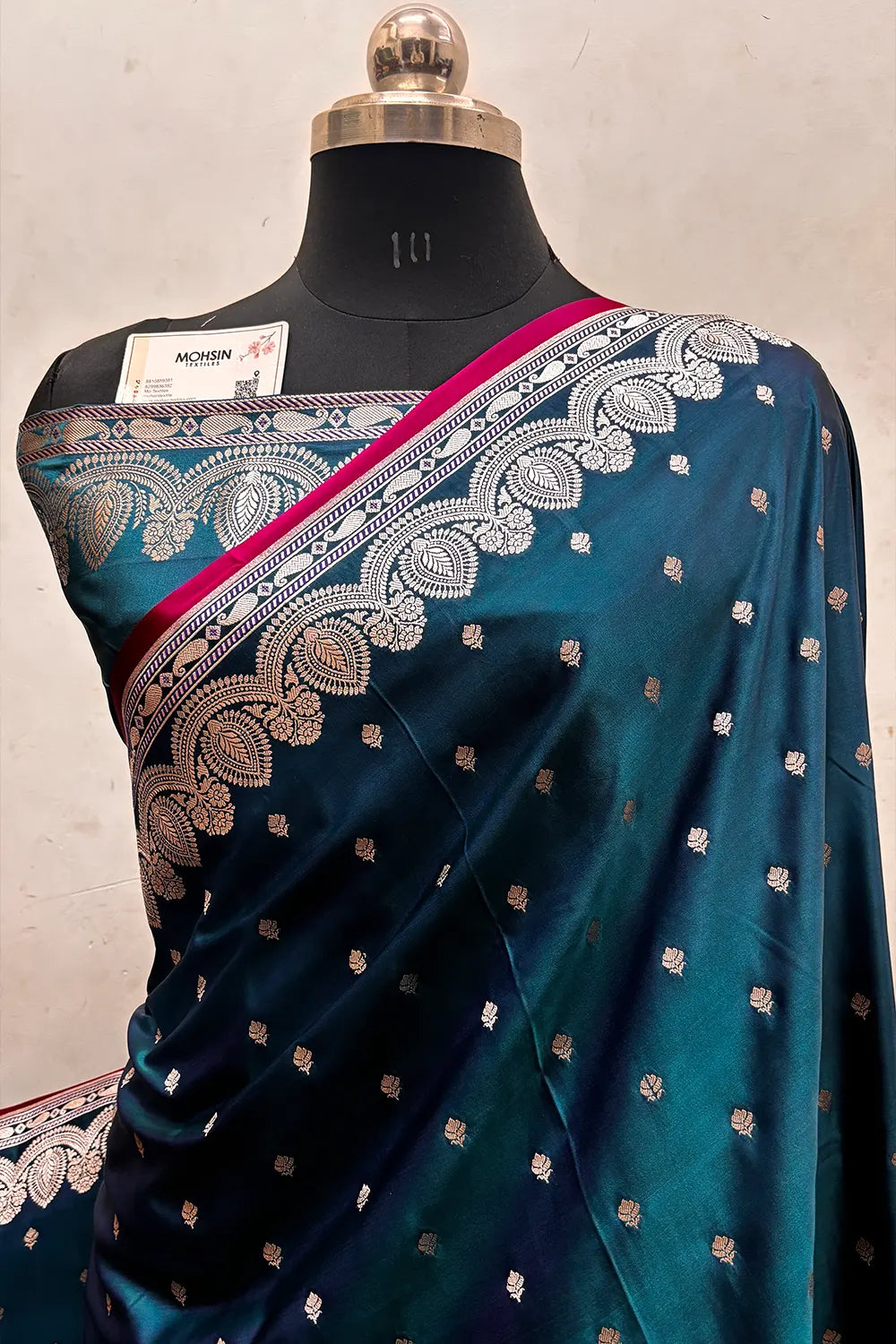 Teal Purple Jadi Buti Katan Silk Banarasi Saree