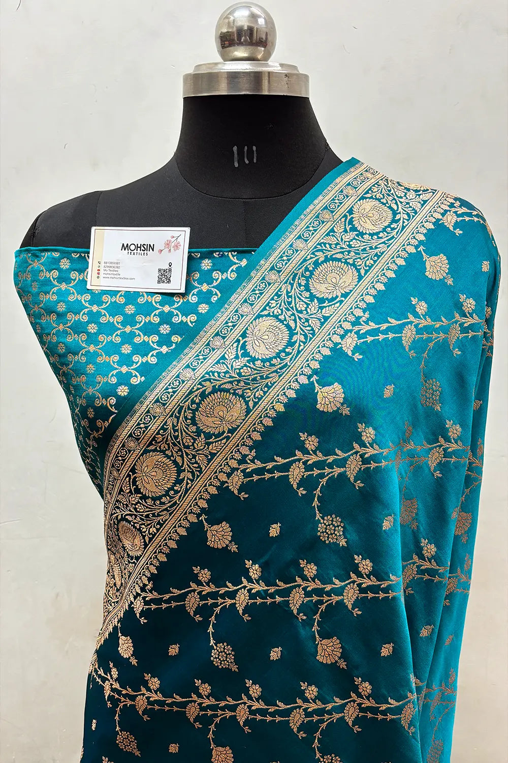 Teal Railway Katan Satin Silk Banarasi Saree