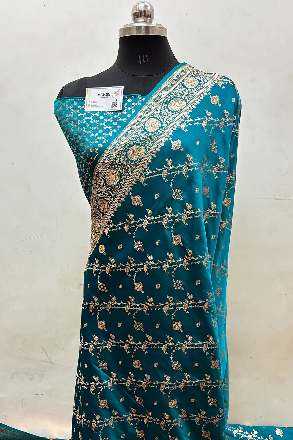 Teal Railway Katan Satin Silk Banarasi Saree
