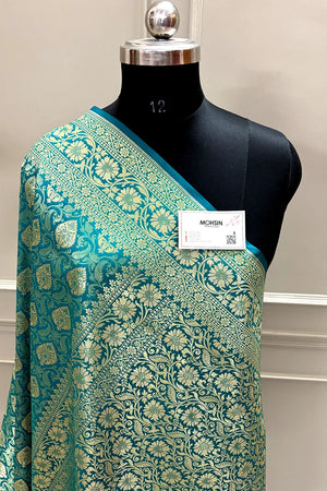 Teal Rajvada Buti Katan Silk Banarasi Saree