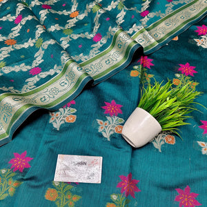 Teal Resham Banarasi Silk Suit
