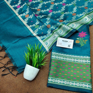 Teal Resham Banarasi Silk Suit