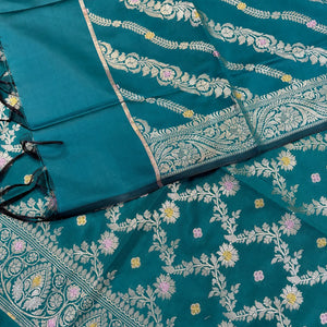 Teal Resham Banarasi Silk Suit