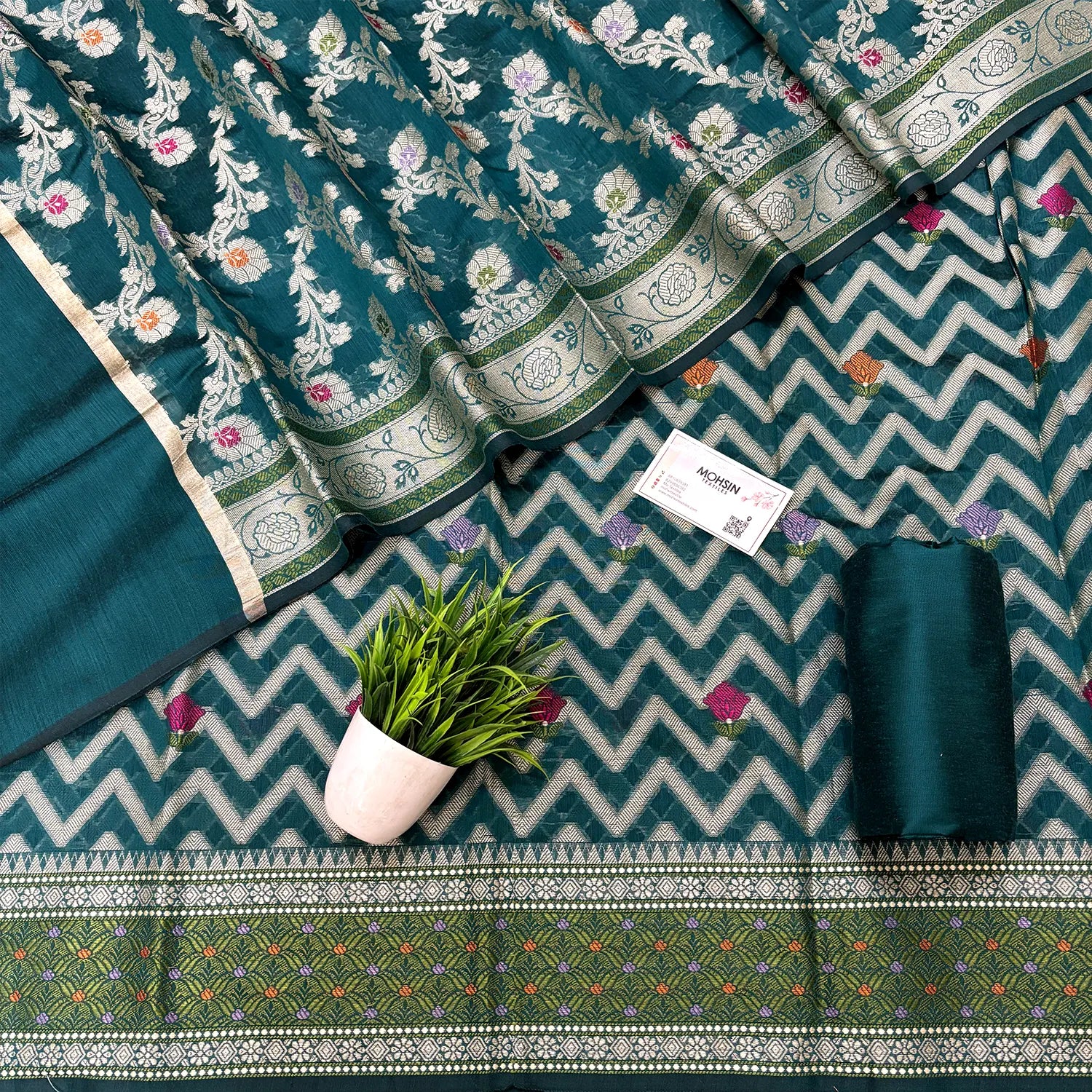Teal Resham Banarasi Silk Suit
