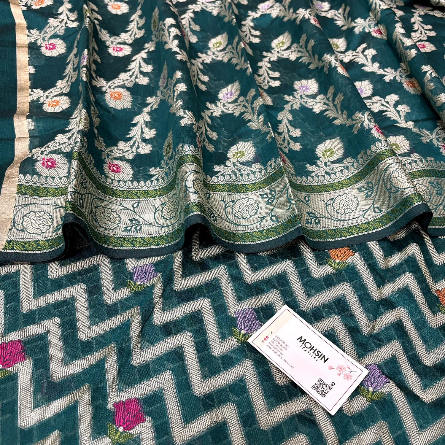 Teal Resham Banarasi Silk Suit