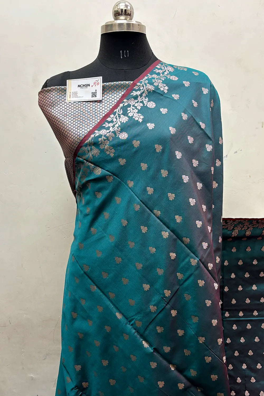 Teal Semi Katan Silk Banarasi Saree