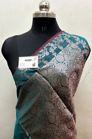 Teal Semi Katan Silk Banarasi Saree