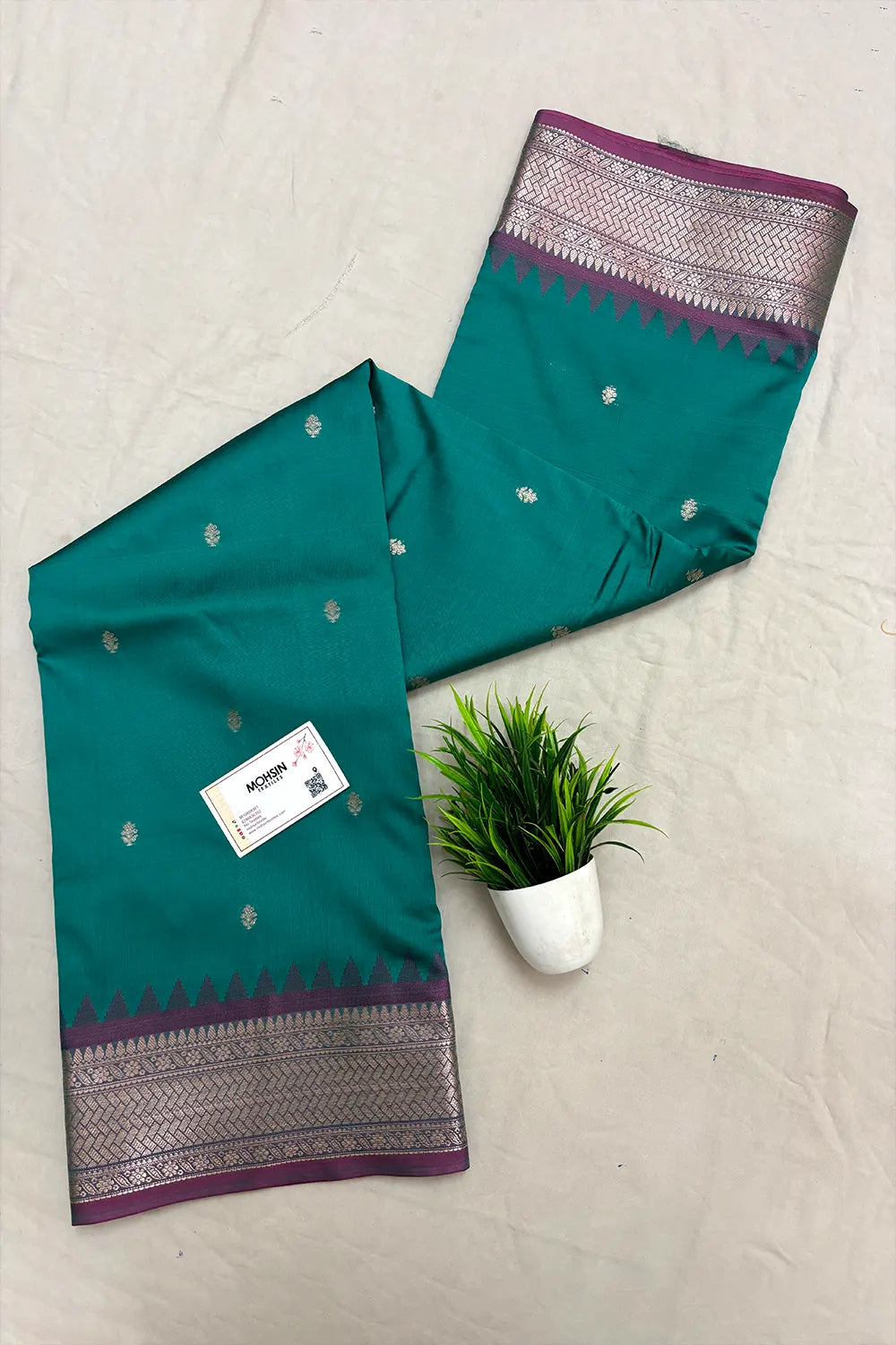 Teal Semi Katan Silk Banarasi Saree
