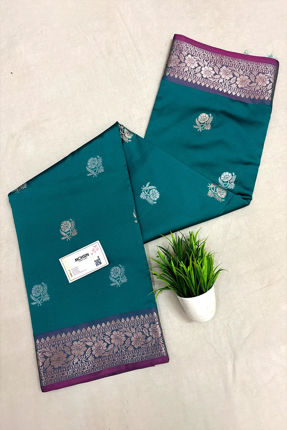 Teal Semi Katan Silk Banarasi Saree