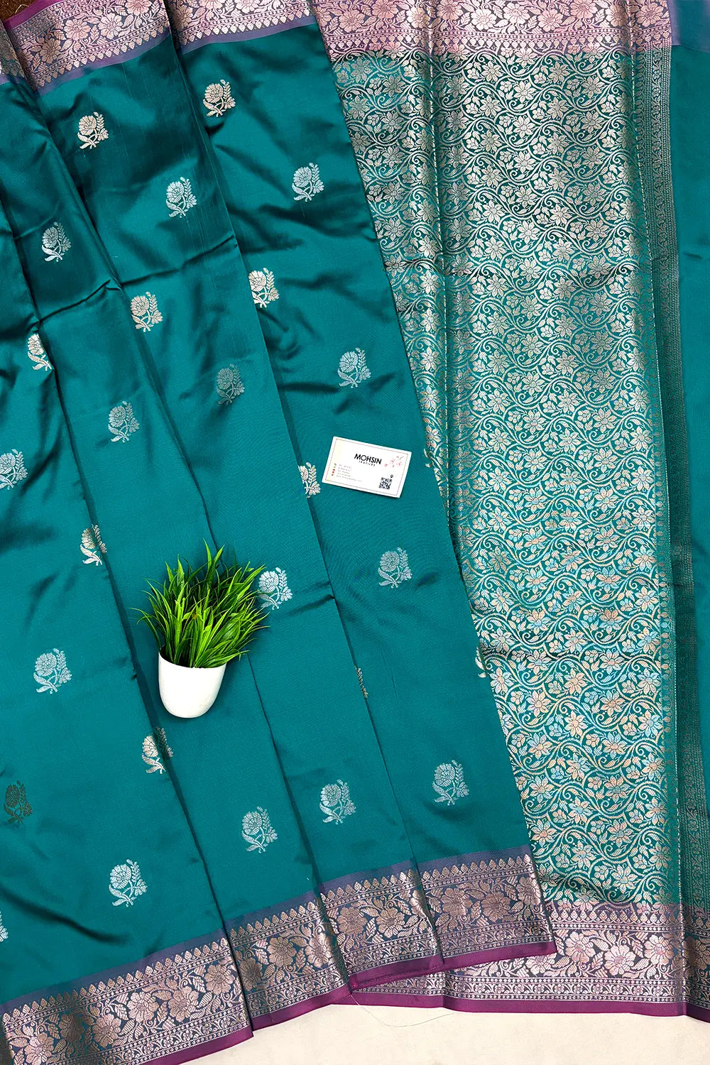 Teal Semi Katan Silk Banarasi Saree