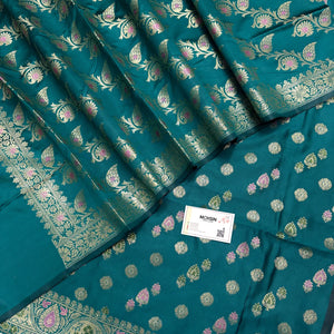 Teal Semi Katan Silk Banarasi Suit