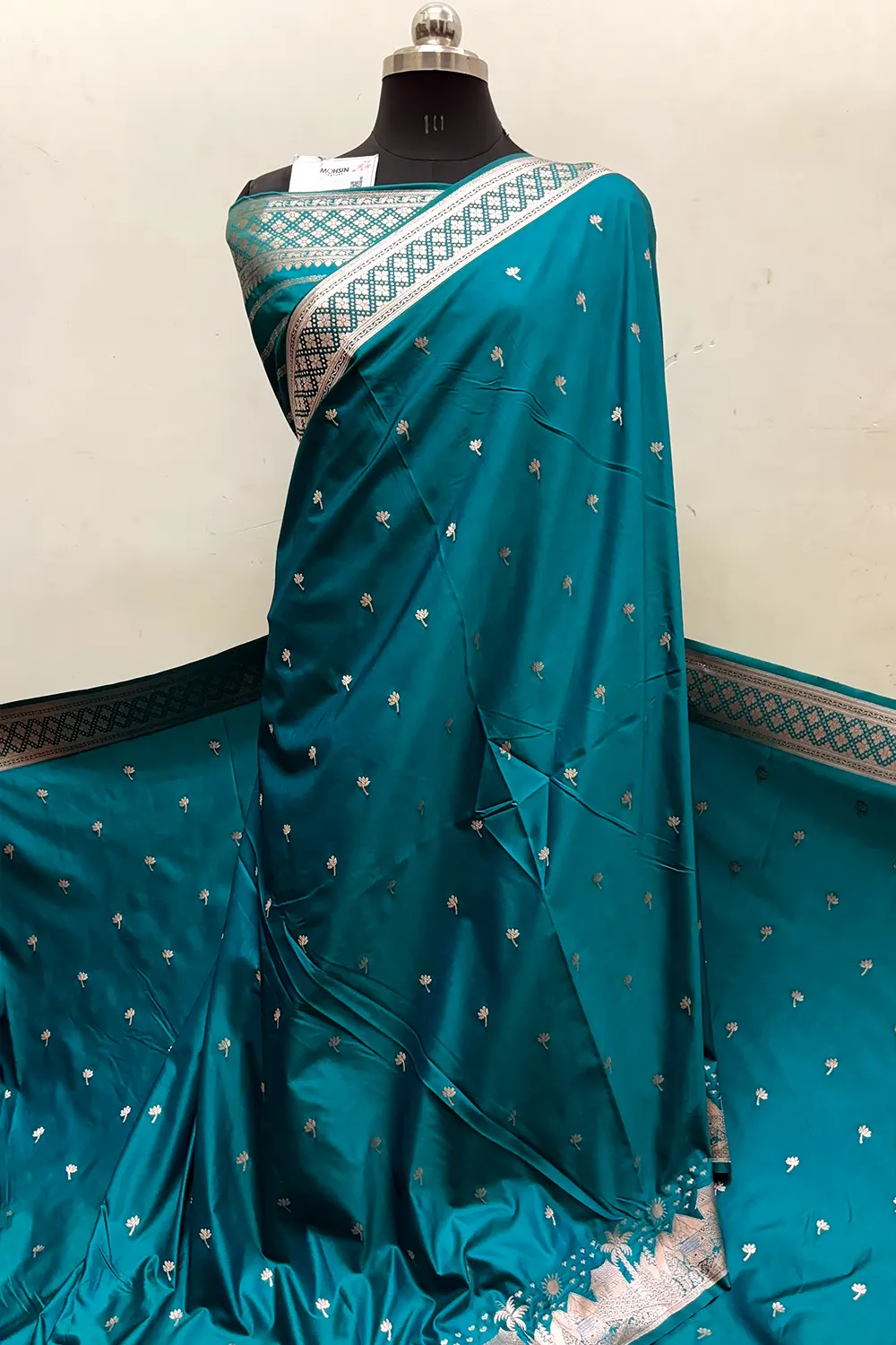 Teal Vice City Beach Katan Silk Banarasi Saree