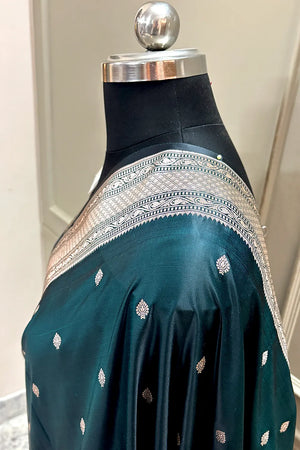 Teal Wazir Buti Katan Silk Banarasi Saree