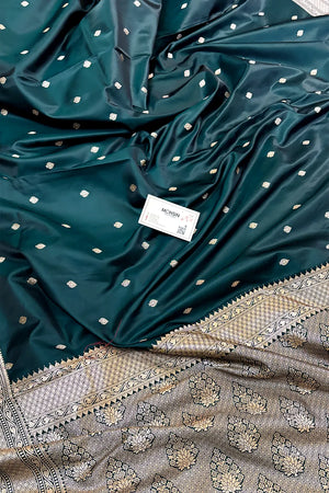 Teal Wazir Buti Katan Silk Banarasi Saree