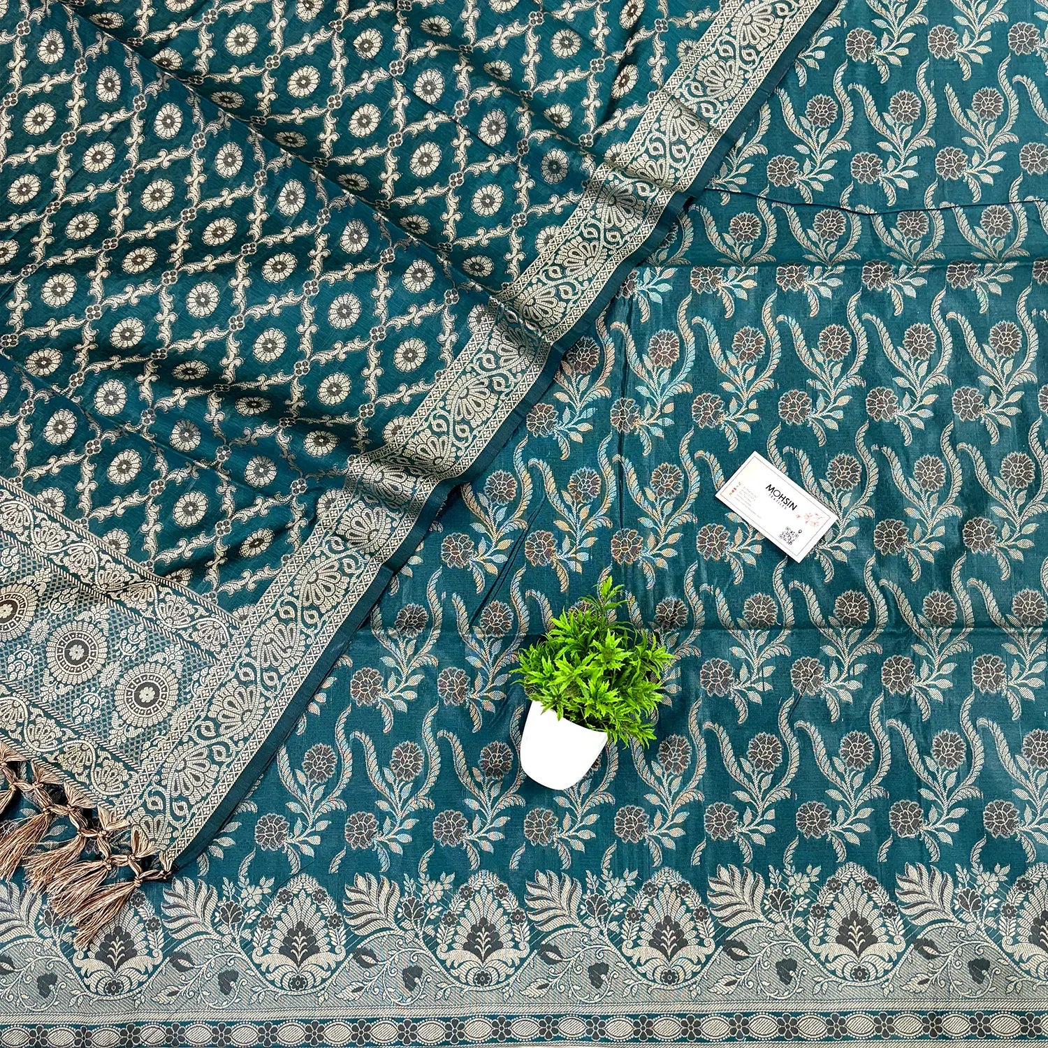 Teal Yoga Jaal Cotton Silk Banarasi Suit