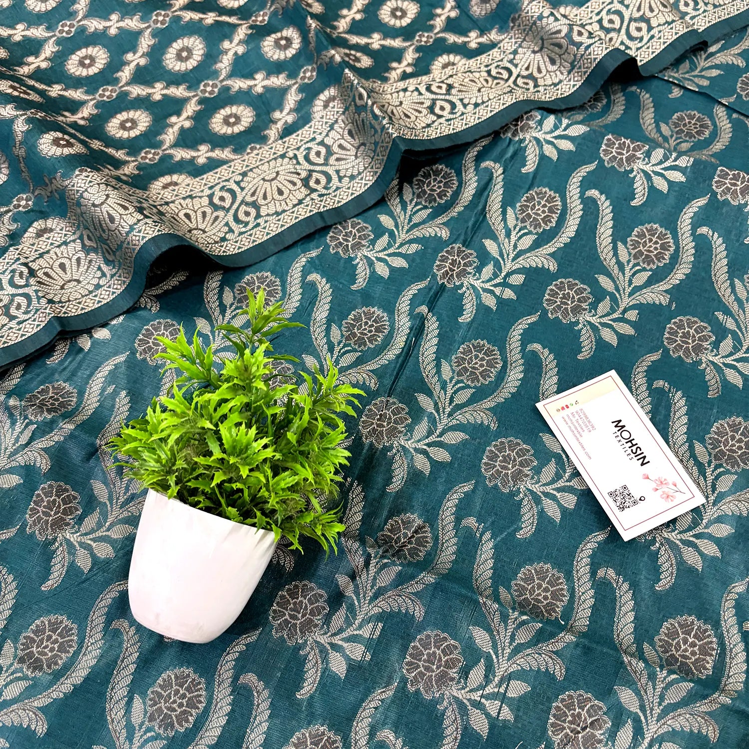 Teal Yoga Jaal Cotton Silk Banarasi Suit