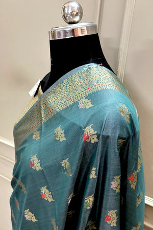 Teal Zari Banarasi Silk Saree